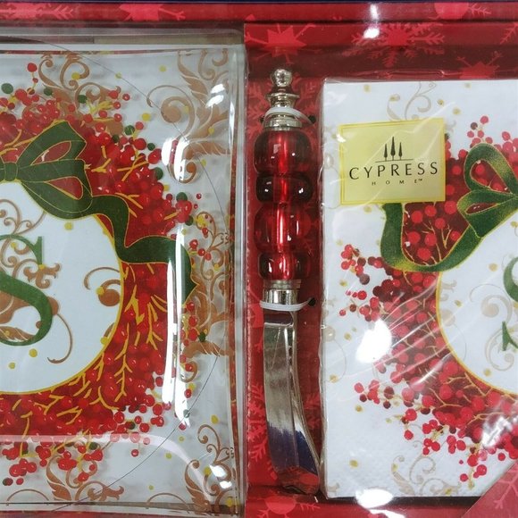 Monogram S Glass Plate Spreader Cocktail Napkins Christmas Hostess Gift Set - Picture 3 of 6